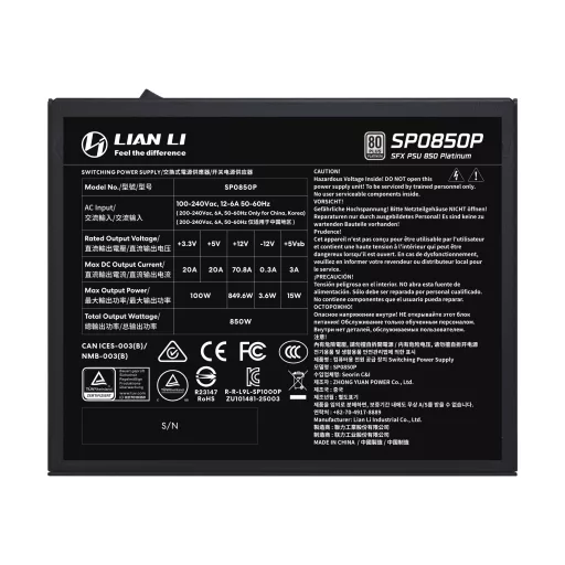 Lian Li SP0850P 850 W 24-pin ATX SFX Fekete