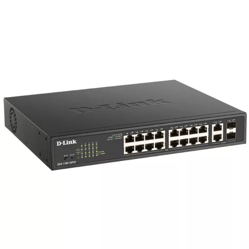 D-Link DGS-1100-18PV2 hálózati kapcsoló Vezérelt L2 Gigabit Ethernet (10/100/1000) Ethernet-áramellátás (PoE) támogatása 1U Fekete