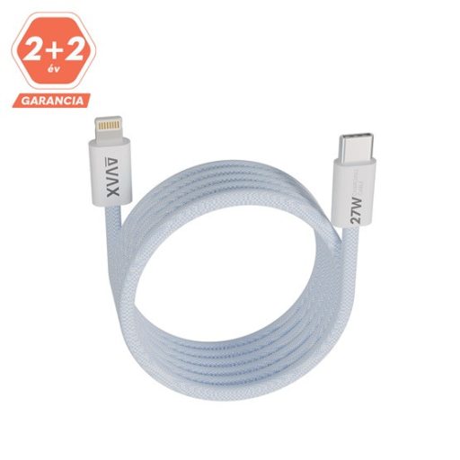 KAB AVAX CB611LB MAGNETY 27W USB-C - LIGHTNING mágneses gyorstöltő kábel, fonott, világoskék - 1m