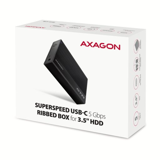 Axagon EE35-GTR USB-C 5Gbps - SATA 6G, 3.5 RIBBED box BLACK - USB Typ C HDD ház Fekete 3.5"