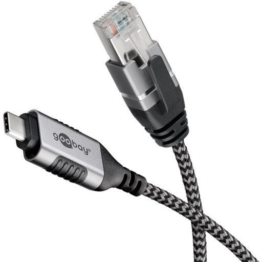 Goobay 74405 csatlakozó átlakító USB 3.1 type A RJ45 Fekete, Ezüst