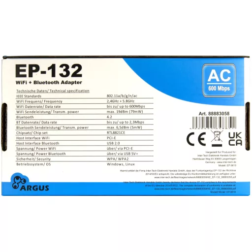 Inter-Tech EP-132 Belső WLAN / Bluetooth 600 Mbit/s