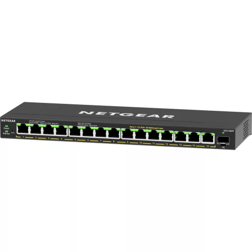 NETGEAR 16-Port High-Power PoE+ Gigabit Ethernet Plus Switch (231W) with 1 SFP port (GS316EPP) Vezérelt Gigabit Ethernet (10/100/1000) Ethernet-áramellátás (PoE) támogatása Fekete