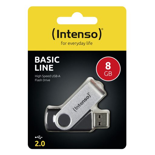 Intenso Basic Line USB flash meghajtó 8 GB USB A típus 2.0 Fekete, Ezüst