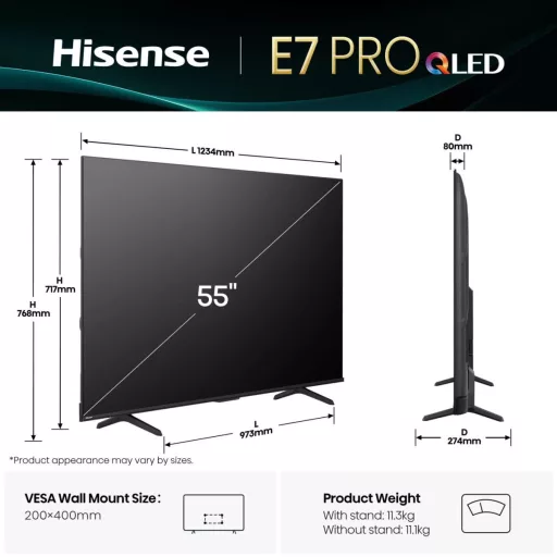 Hisense 55E77Q PRO 139,7 cm (55") 4K Ultra HD Smart TV Wi-Fi Fekete