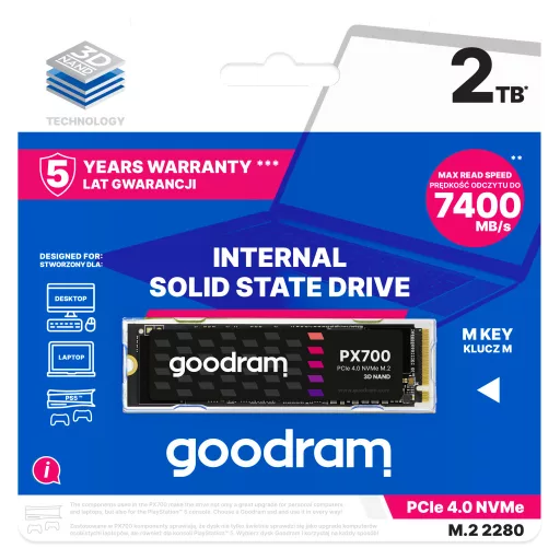 Goodram PX700 SSD SSDPR-PX700-02T-80 2 TB M.2 PCI Express 4.0 NVMe 3D NAND