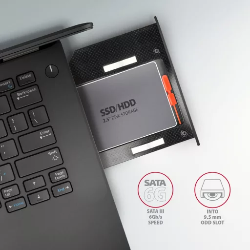 Axagon RSS-CD09 2.5 SSD/HDD caddy into DVD slot 9.5 mm LED ALU Belső SATA