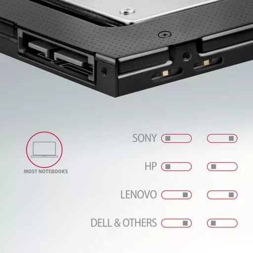 Axagon RSS-CD09 2.5 SSD/HDD caddy into DVD slot 9.5 mm LED ALU Belső SATA