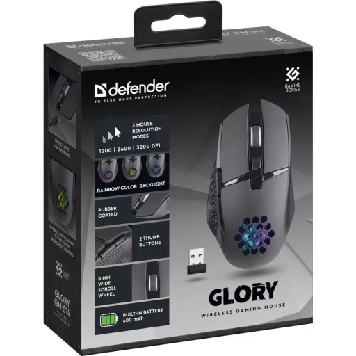 Defender GLORY GM-514 egér Játék Jobbkezes Vezeték nélküli RF Optikai 3200 DPI