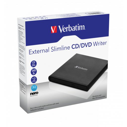 Verbatim External Slimline CD/DVD Writer optikai meghajtó DVD±RW Fekete
