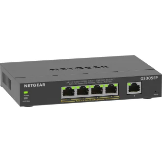   NETGEAR 5-Port Gigabit Ethernet PoE+ Plus Switch (GS305EP) Vezérelt L2/L3 Gigabit Ethernet (10/100/1000) Ethernet-áramellátás (PoE) támogatása Fekete