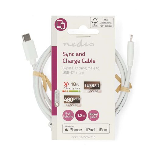 Nedis CCGL39650WT10 Lightning kábel 1 M Fehér