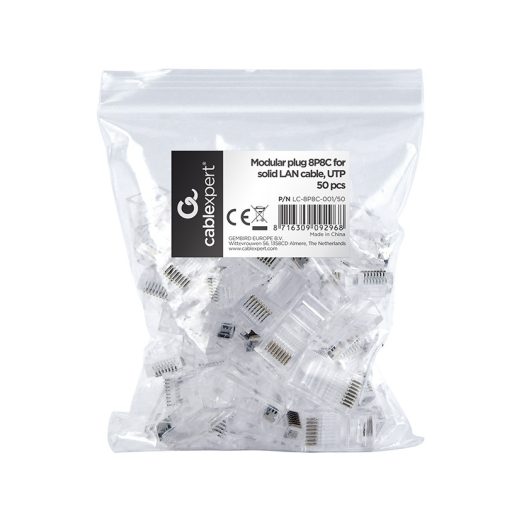 Gembird LC-8P8C-001/50 huzalcsatlakozó RJ-45 Átlátszó