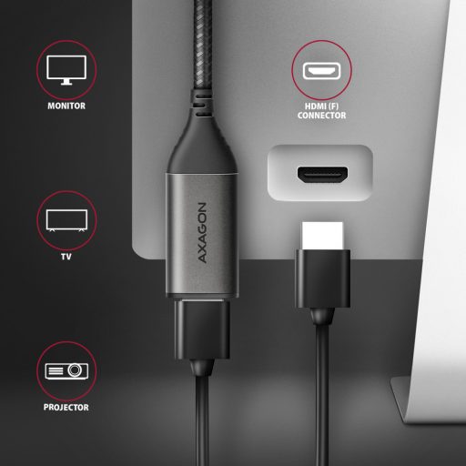Axagon RVC-HI2M video átalakító kábel 0,25 M USB C-típus HDMI Fekete