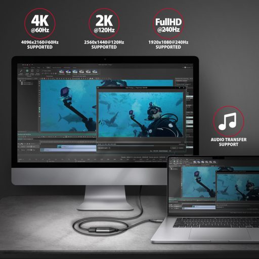 Axagon RVC-HI2M video átalakító kábel 0,25 M USB C-típus HDMI Fekete