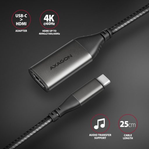 Axagon RVC-HI2M video átalakító kábel 0,25 M USB C-típus HDMI Fekete