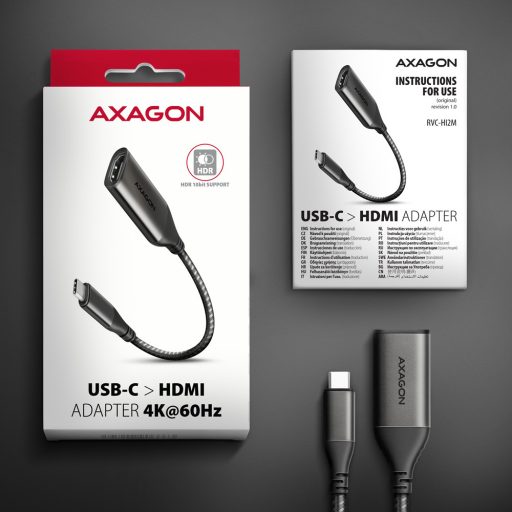 Axagon RVC-HI2M video átalakító kábel 0,25 M USB C-típus HDMI Fekete