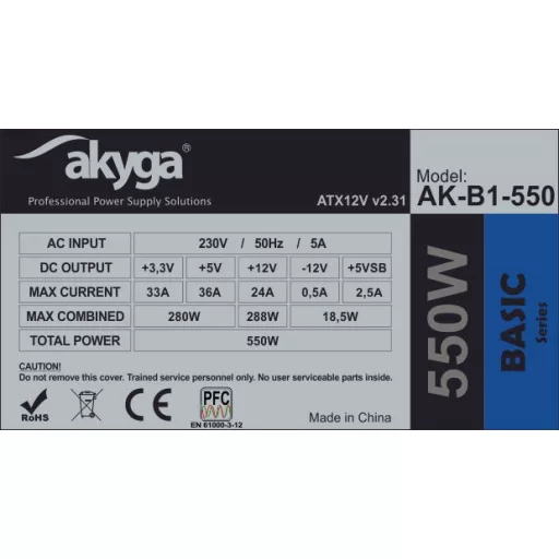 Akyga AK-B1-550 550 W 20+4 pin ATX ATX Szürke