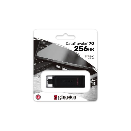 Kingston Technology DataTraveler 70 USB flash meghajtó 256 GB USB C-típus 3.2 Gen 1 (3.1 Gen 1) Fekete