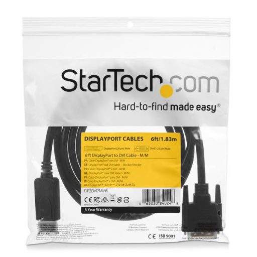 StarTech.com DP2DVI2MM6 video átalakító kábel 1,8 M DisplayPort DVI-D Fekete