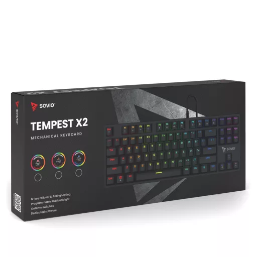 Savio SAVGK-TEMPEST X2 BLUE billentyűzet Játék USB QWERTY Fekete