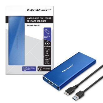   Qoltec 51832 Enclosure | M.2 SSD drive | SATA | NGFF| USB 3.0 | Super speed 5Gb/s | 2TB | Blue