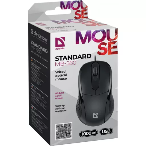 Defender STANDARD MB-580 egér Irodai Kétkezes USB A típus Optikai 1000 DPI