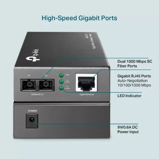TP-Link MC210CS hálózati média konverter 1000 Mbit/s 1310 nm Single-mode Fekete