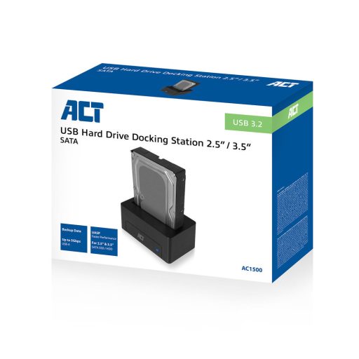 ACT AC1500 dokkoló állomás tárolóegységhez USB 3.2 Gen 1 (3.1 Gen 1) Type-A Fekete