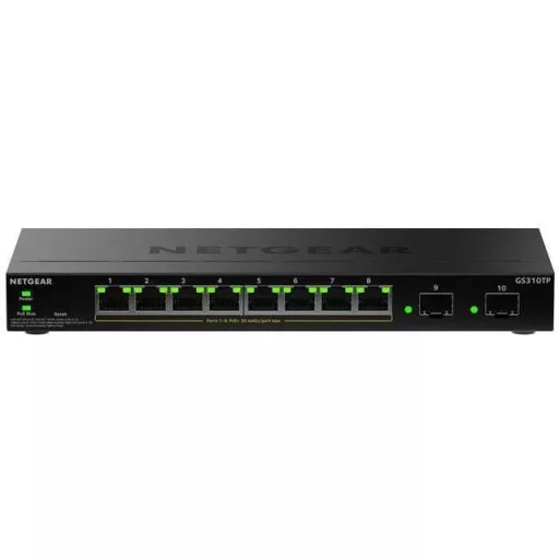 NETGEAR GS310TPv2 Vezérelt L2/L3 Gigabit Ethernet (10/100/1000) Ethernet-áramellátás (PoE) támogatása Asztali Fekete