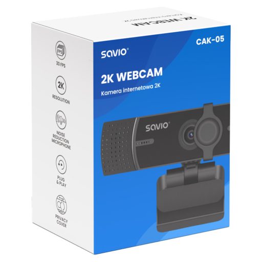 Savio CAK-05 webkamera 3,7 MP 2560 x 1440 pixelek USB Fekete