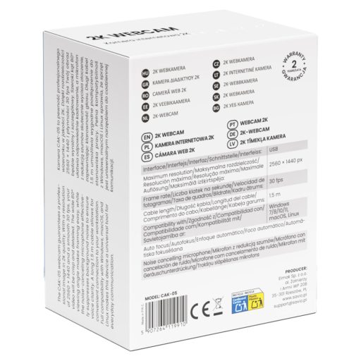 Savio CAK-05 webkamera 3,7 MP 2560 x 1440 pixelek USB Fekete