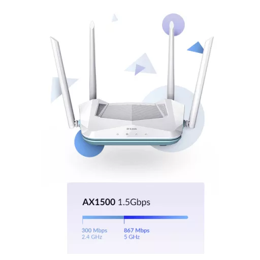 D-Link EAGLE PRO AI AX1500 Smart Router vezetéknélküli router Gigabit Ethernet Kétsávos (2,4 GHz / 5 GHz) Fehér