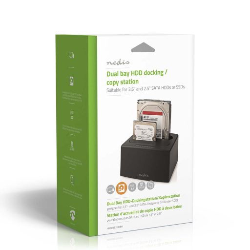 Nedis HDDUDB3210BK dokkoló állomás tárolóegységhez USB 3.2 Gen 1 (3.1 Gen 1) Type-A Fekete