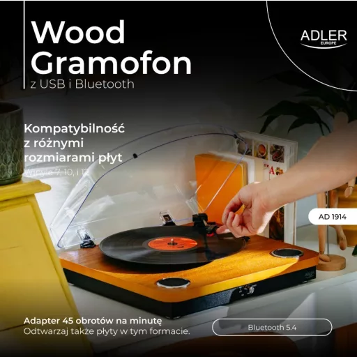 Turntable AD1914 Wood USB Bluetooth