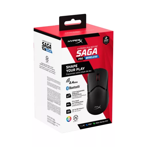 HyperX Pulsefire Saga Pro Wireless Gaming Mouse egér Játék Kétkezes RF Wireless + Bluetooth + USB Type-C Optikai 3200 DPI