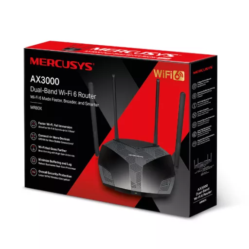 Mercusys MR80X vezetéknélküli router Gigabit Ethernet Kétsávos (2,4 GHz / 5 GHz) Fekete