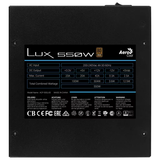 Aerocool LUX 550W 20+4 pin ATX ATX Fekete
