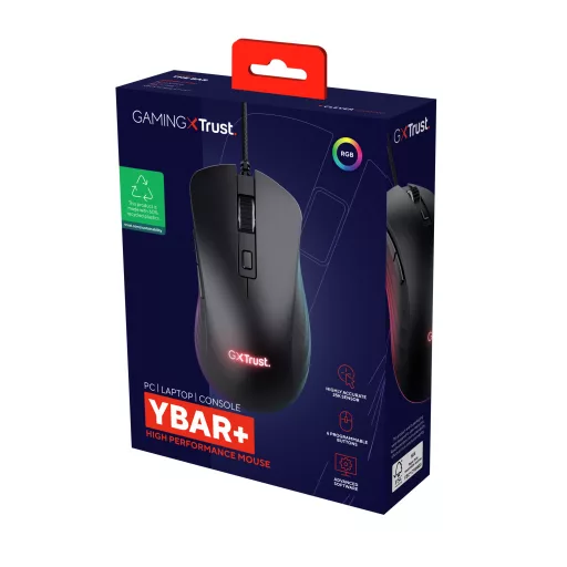 Trust GXT924 YBAR+ egér Játék Jobbkezes USB A típus Optikai 25600 DPI