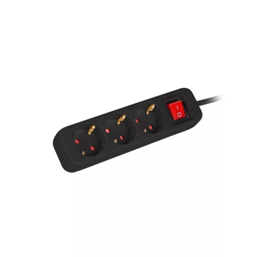 Lanberg PS1-03F-0150-BK elektromos elosztó 1,5 M 3 AC kimenet(ek) Beltéri Fekete